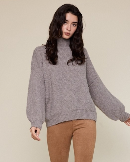 Turtle Neck Knit Sweater Taupe
