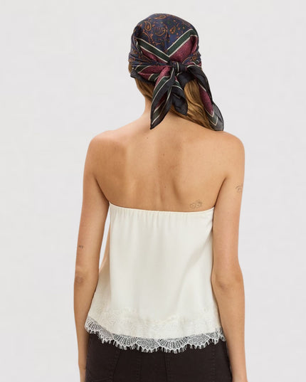 Satin Scallop Lace Trim Tube Top Ivory