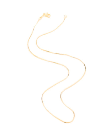 A delicate gold chain necklace with a lobster clasp, displayed in a wavy S-shape on a solid white background.
