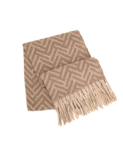 Soft Geometric Herringbone Pattern Fringe Winter Scarf