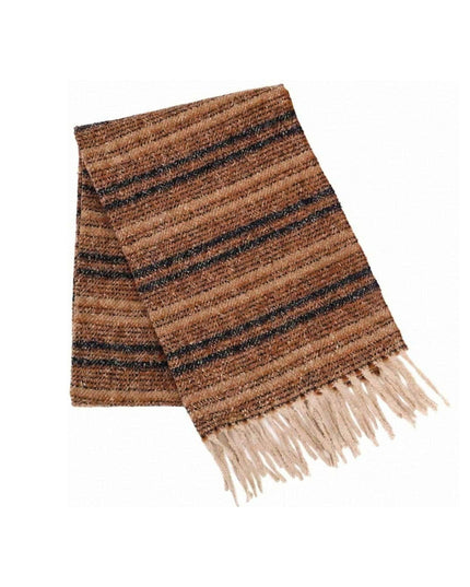Soft Multicolor Melange Striped Fringe Winter Scarf Brown