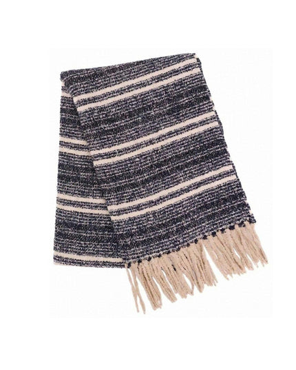 Soft Multicolor Melange Striped Fringe Winter Scarf Black