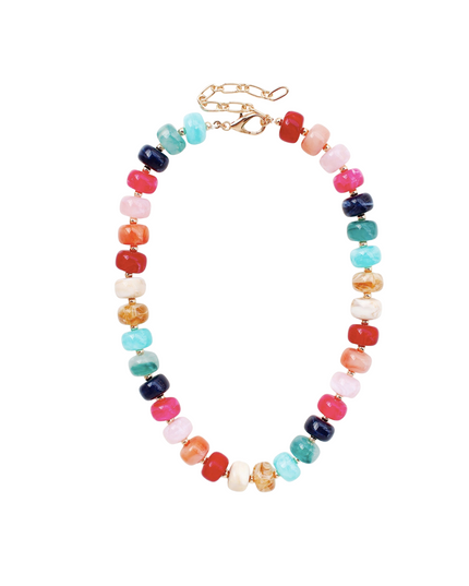 Spaced Gold Metal Round Resin Beaded Necklace Blue