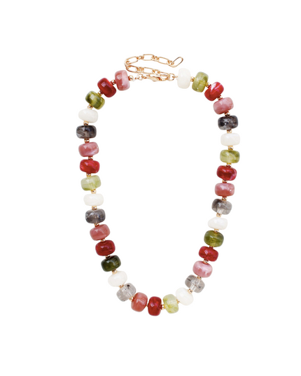 Spaced Gold Metal Round Resin Beaded Necklace Multi