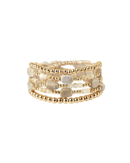 Spaced Marble Gold Ball Beaded 5 Bracelet Set