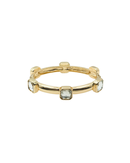 Spaced Square Cube Crystal Gold Metal Stretch Bracelet