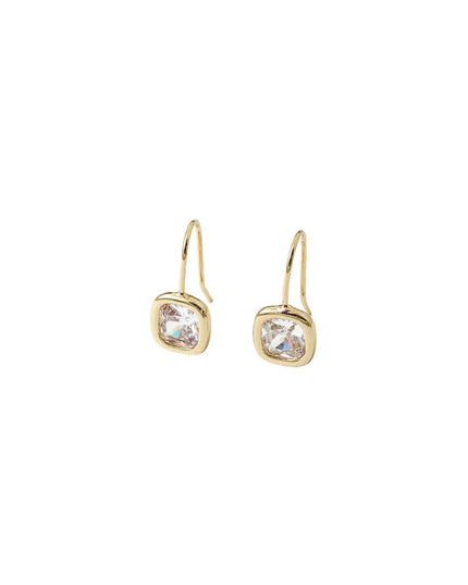 Gold shell-shaped earrings with pearl centers on a white background