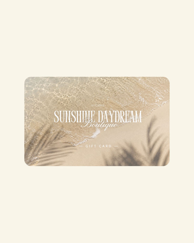Gift card with 'Sunshine Daydream Boutique' text on a beige background