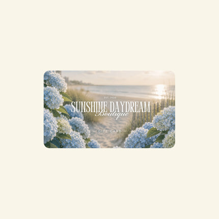 Gift card with floral design and 'Sunshine Daydream Boutique' text on a light background