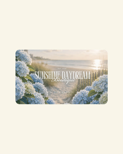 Gift card with floral design and 'Sunshine Daydream Boutique' text on a light background