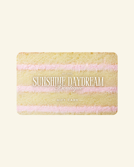 Gift card with 'Sunshine Daydream Boutique' text on a striped background