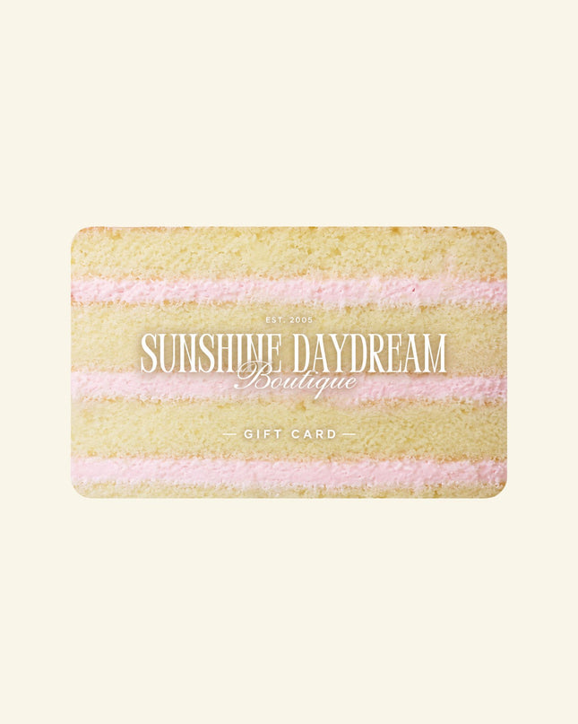 Gift card with 'Sunshine Daydream Boutique' text on a striped background
