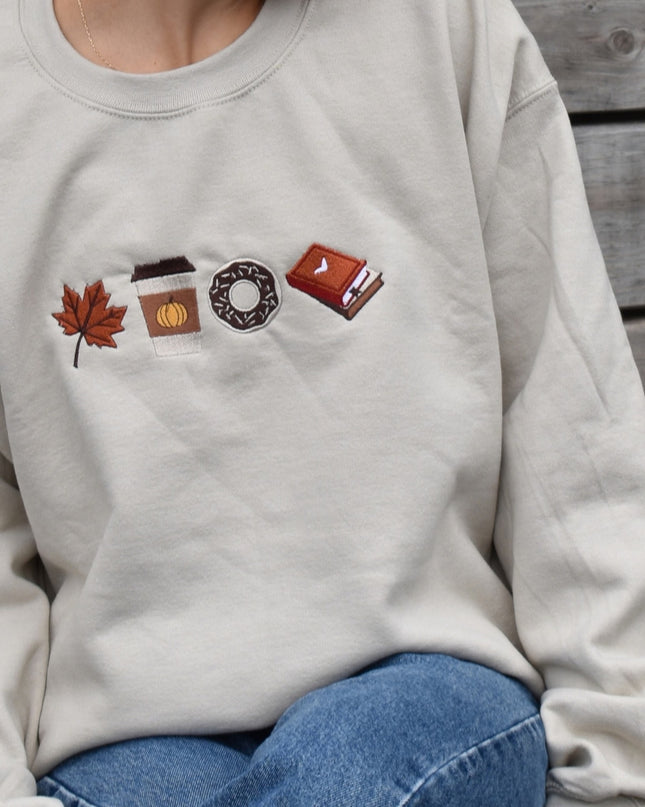 Leaf Coffee Fall Icons Crewneck Sweatshirt Cream