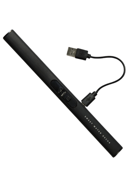 Black LED strip light with USB connection on a white background