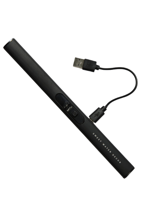 Black LED strip light with USB connection on a white background