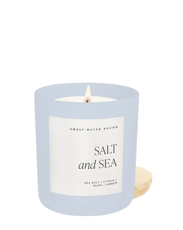 Salt And Sea 15oz Matte Blue Jar Candle Scented