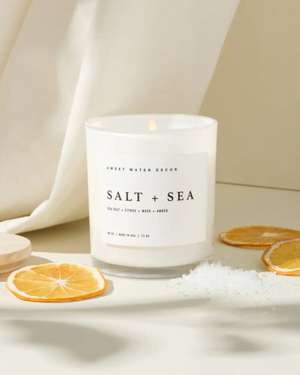 Sweet Water Salt & Sea Soy 11oz White Jar Soy Candle