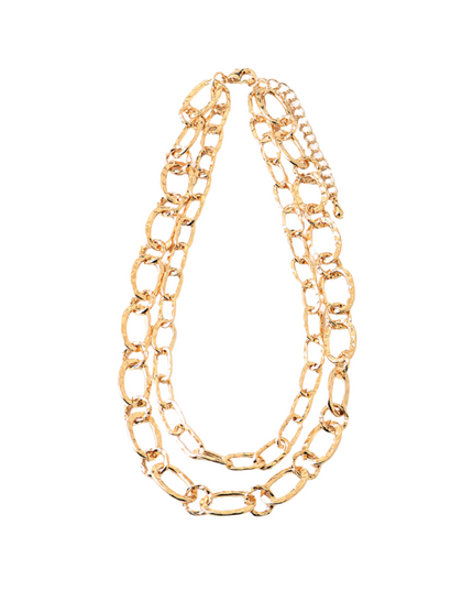 Textured Oval Metal Chain Link Double Layered Necklace