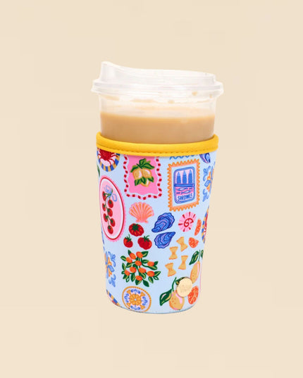 Tumbler with a colorful pattern on a beige background