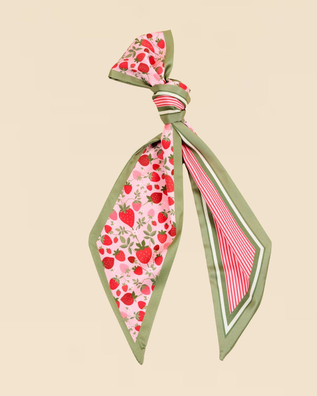 Neck scarf with floral and striped patterns on a beige background