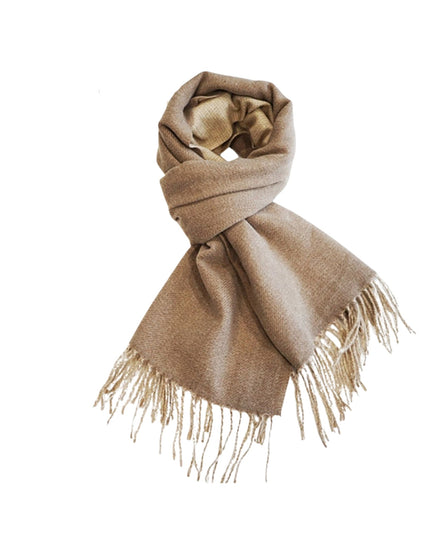 Two Tone Classic Fringe Shawl Wrap Scarf Beige