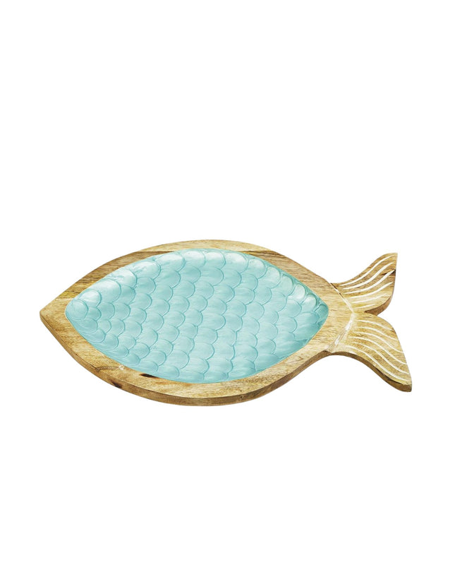 Fish-shaped object with a light blue interior on a white background