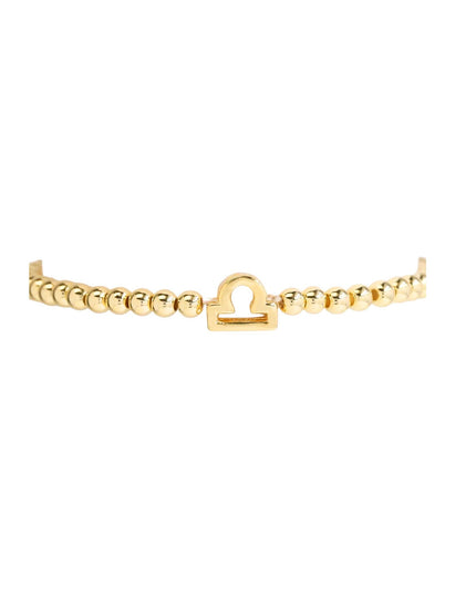 Zodiac Constellation Sign Gold Metal Ball Beaded Stretch Bracelet 