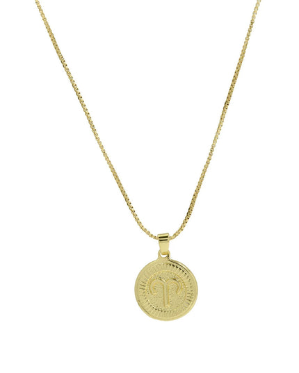 Zodiac Sign Round Disc Coin Pendant Constellation Necklace Gold
