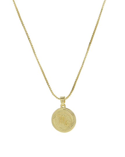 Zodiac Sign Round Disc Coin Pendant Constellation Necklace October