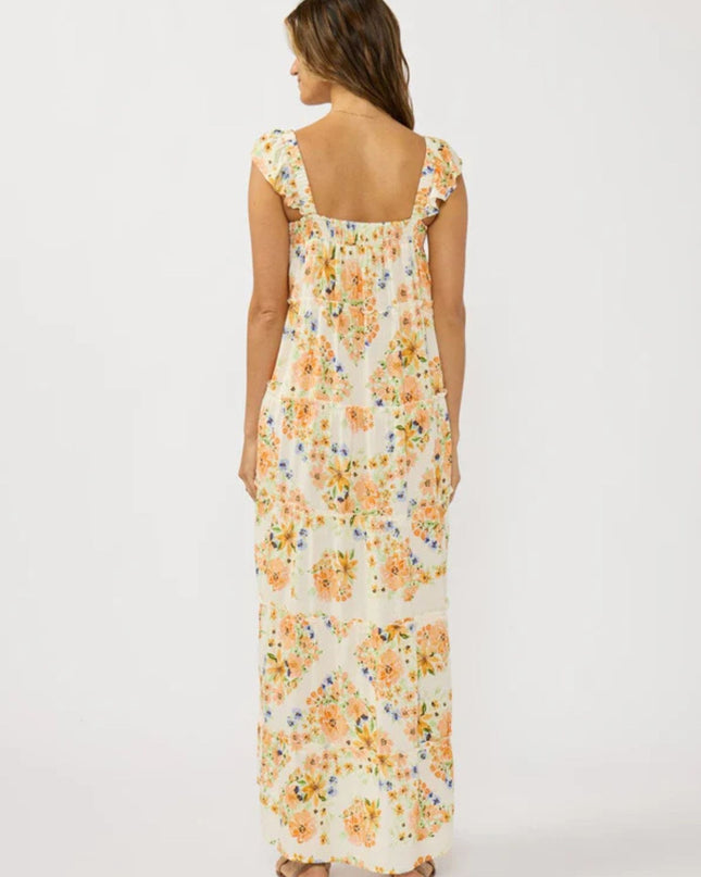 Florentina Printed Ruffle Spaghetti Strap Tiered Maxi Dress