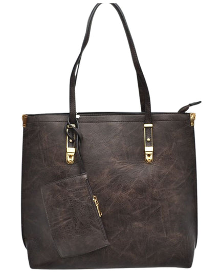 Large Tote With Gold Buckle Strap And Wristlet