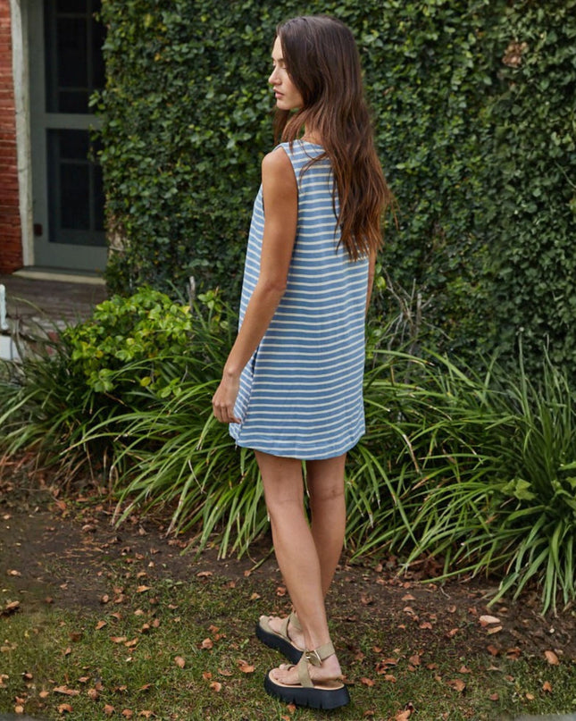 Archie Striped Side Pockets Sleeveless Mini Dress