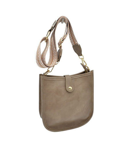 Stripe Strap Button Closure Messenger Bag