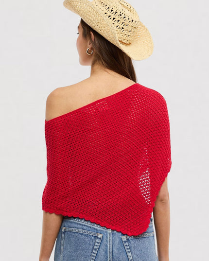 Crochet Knit One Shoulder Half Sleeve Poncho Top