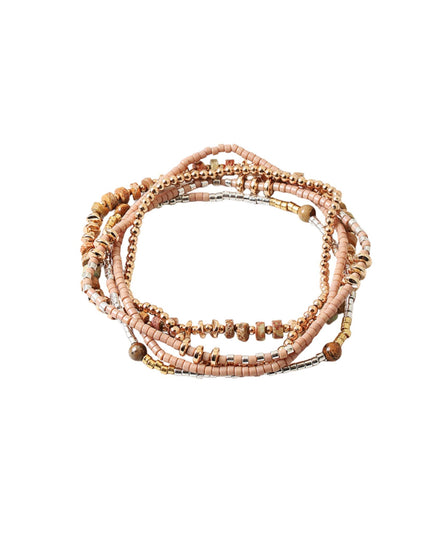 Thin Mixed Beaded Silver Gold Metal Beads 5 Bracelet Set