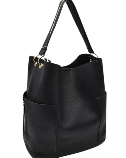 Zipper On Shoulder Strap & Side Pocket Hobo Tote Bag