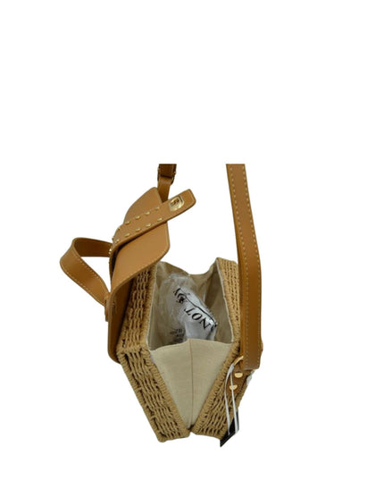 Boxy Straw Vegan Leather Detail Shoulder Bag