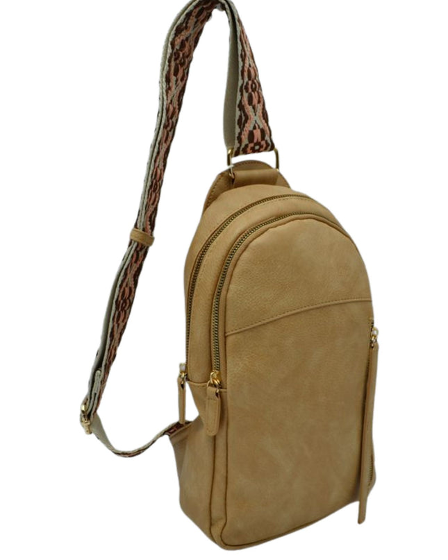 Diamond Design Multi Zip Sling Bag