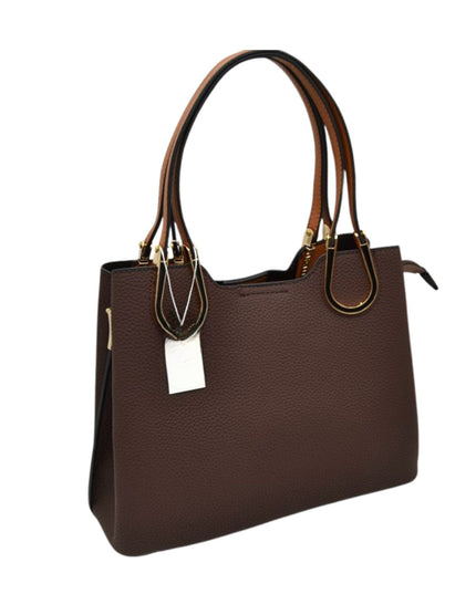 Structured Black & Gold Detailed Handle Handbag