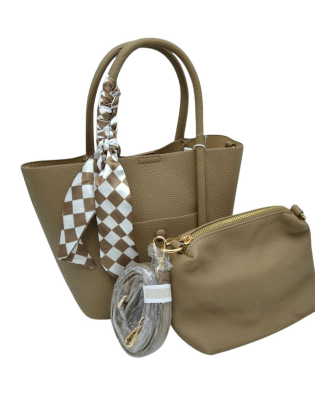 Checkered Scarf Detail Satchel Bag