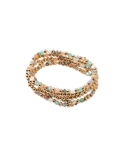 Faceted Bead Gold Ball Beaded 5 Bracelet Set