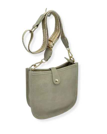 Stripe Strap Button Closure Messenger Bag