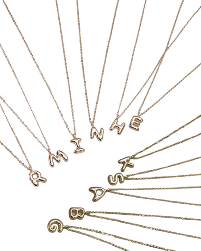 Gold Balloon Bubble Initial Necklace