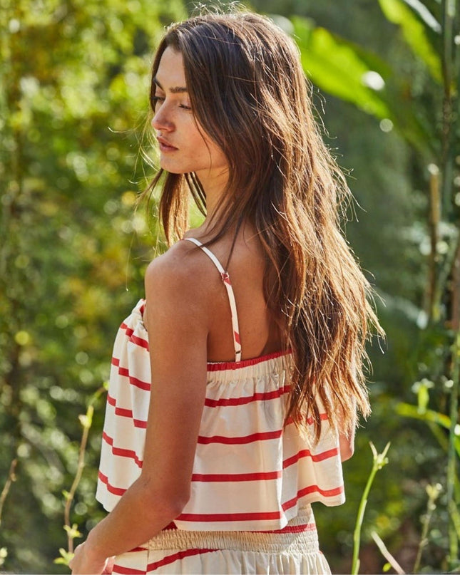Sailor Striped Spaghetti Tie Detail Crop Top