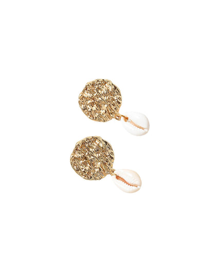 Round Hammered Puka Shell Earrings