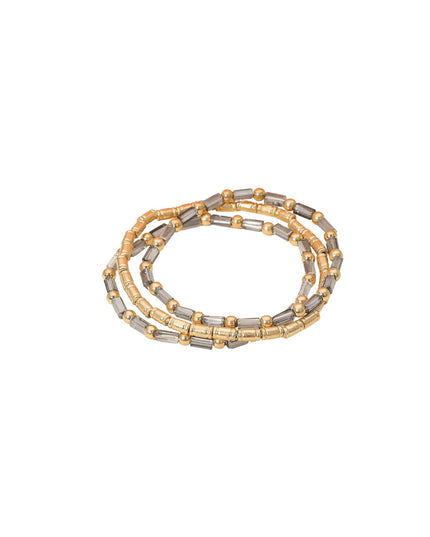 Metal Crystal Rectangle Beads 3 Bracelet Set