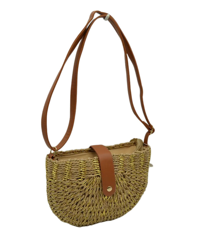 Metallic Detail Half Circle Straw Crossbody Handbag
