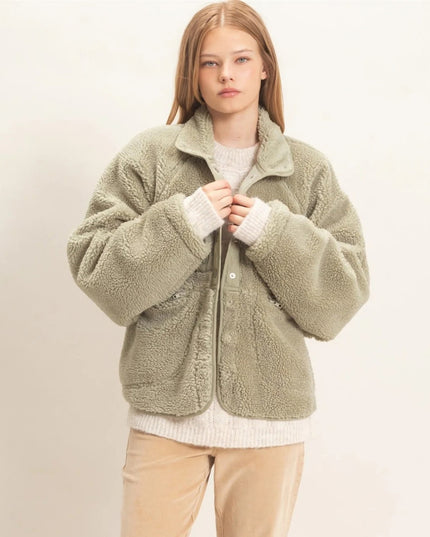 Sherpa Fleece Button Down Jacket