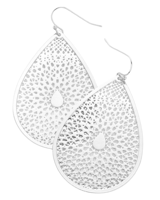 Lace Cut Out Teardrop Filigree Earrings