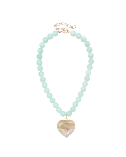 Natural Stone Heart Resin Beaded Gold Clasp Necklace